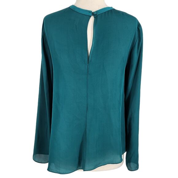 Cinq A Sept Henri Silk Semi Sheer Top blouse Gulf Blue Green Diagonal Hem - Picture 5 of 8